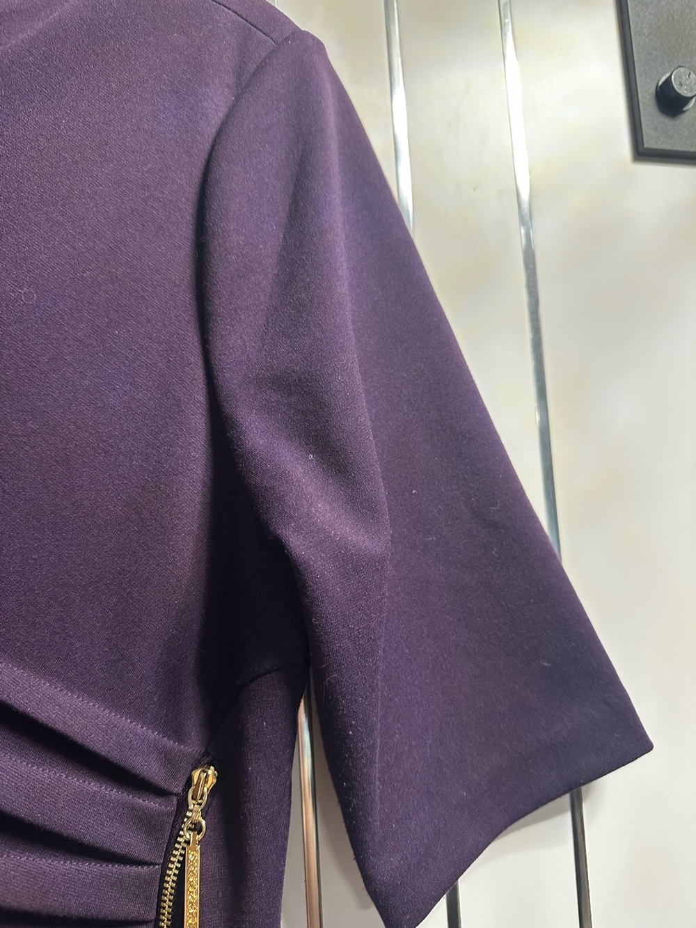 Ivanka Trump Deep Purple Pleated Sunburst Sheath Dress with Gold Zip Accent - Picture 3 of 10
